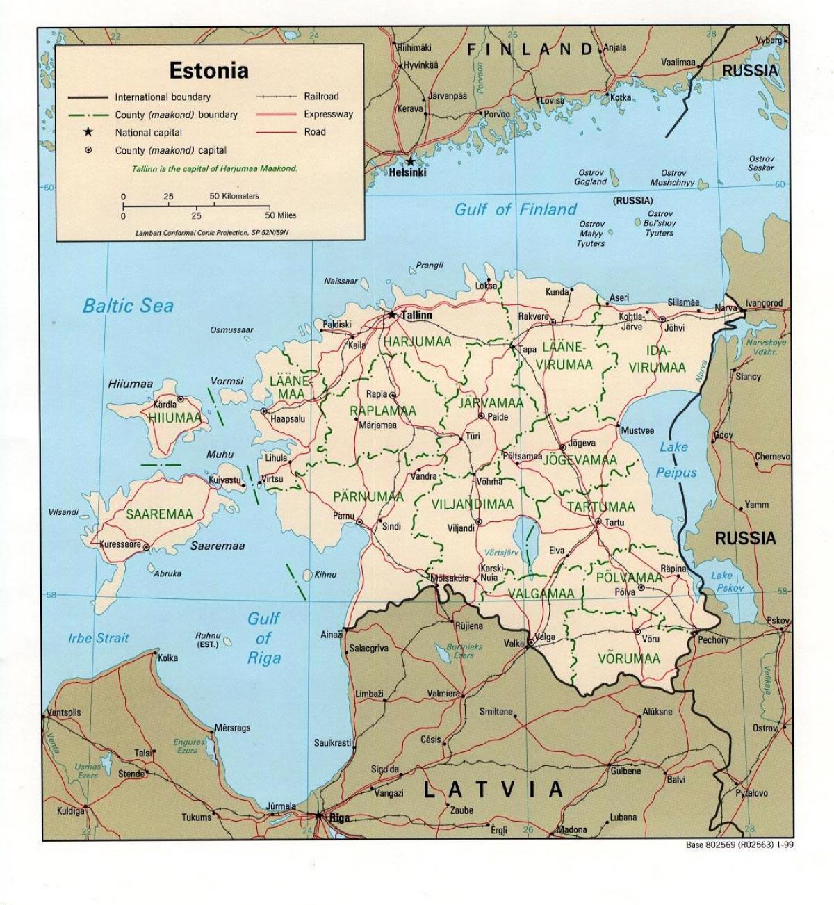 карта Эстоніі, карта праезду 