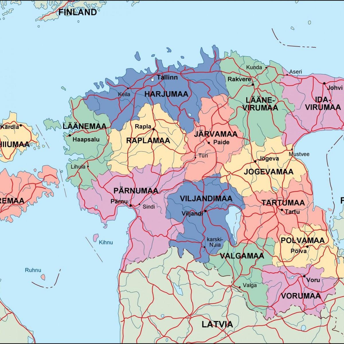 карта Эстоніі палітычныя