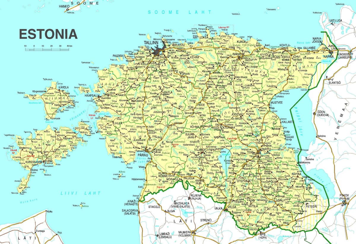 карта Эстоніі дарозе